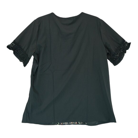 MISSLOOK Women's Black Embroidered Front Blouse Lace Sleeves Size Large - Picture 6 of 6